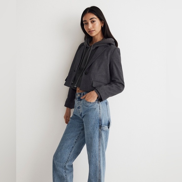Madewell Women’s The Sutter Crop Blazer Whitfield Micro Check Jacket Size XXS - Picture 4 of 10